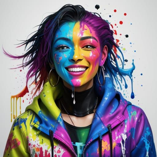 Vibrant Graffiti Art of a Joyful Woman