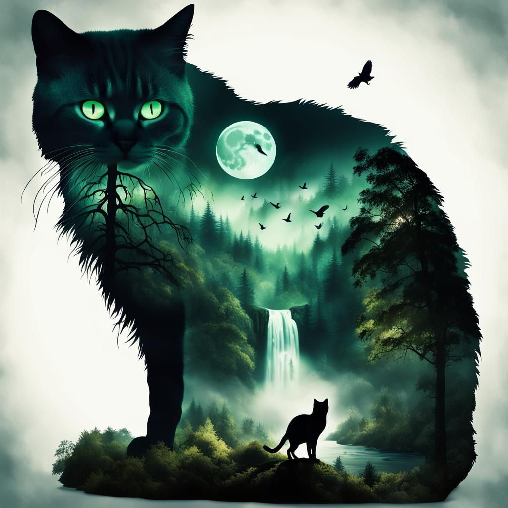 Mystical Landscape Inside Cat Silhouette