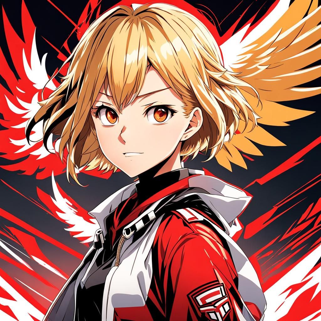 Anime Girl with Red Wings in Manga Style