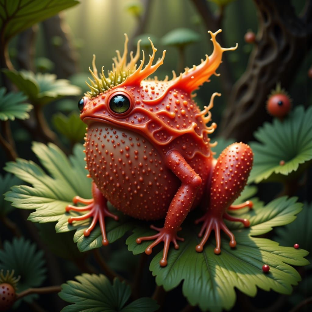 Strawberry Frog Perched on Leaf in Soft Light