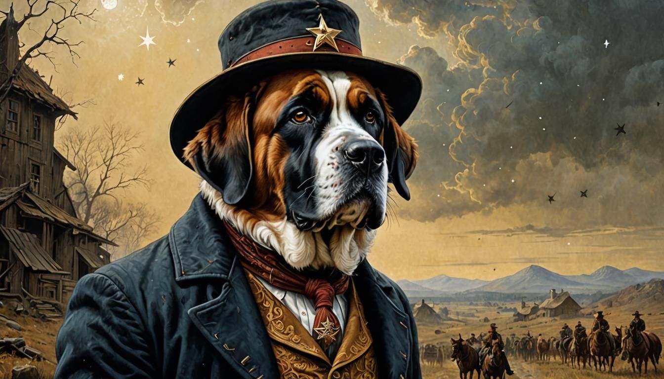 Anthropomorphic Saint Bernard Lawman in Gothic Style