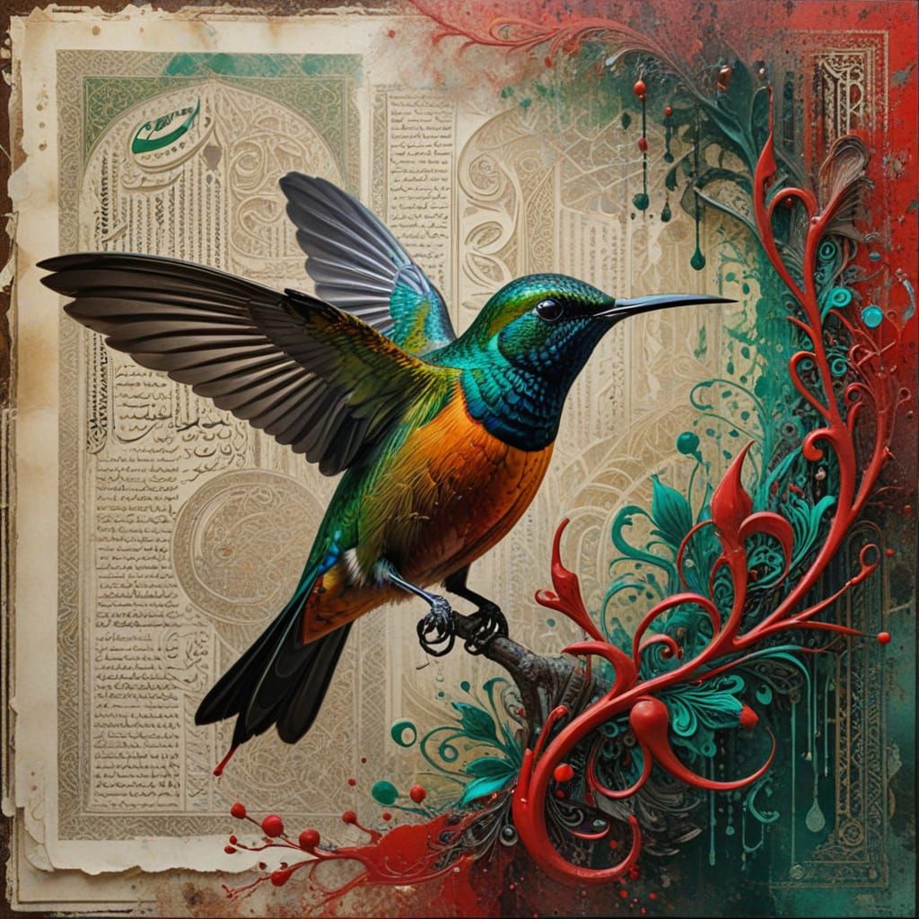Palestinian Sunbird in Encaustic Mixed Media