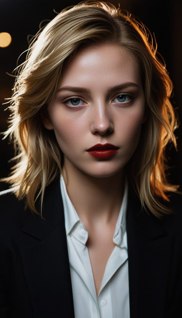 Sultry Executive in Darkened Office