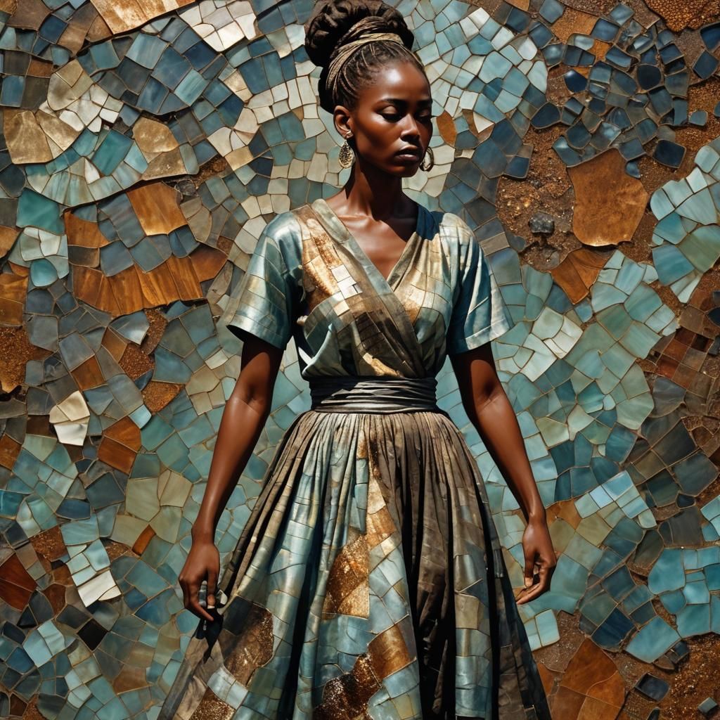 Mosaic Portrait of Lady in Charred Textile Dress