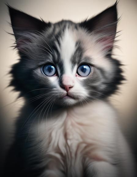 Ragdoll Kitten Portrait in Hyperrealistic Style