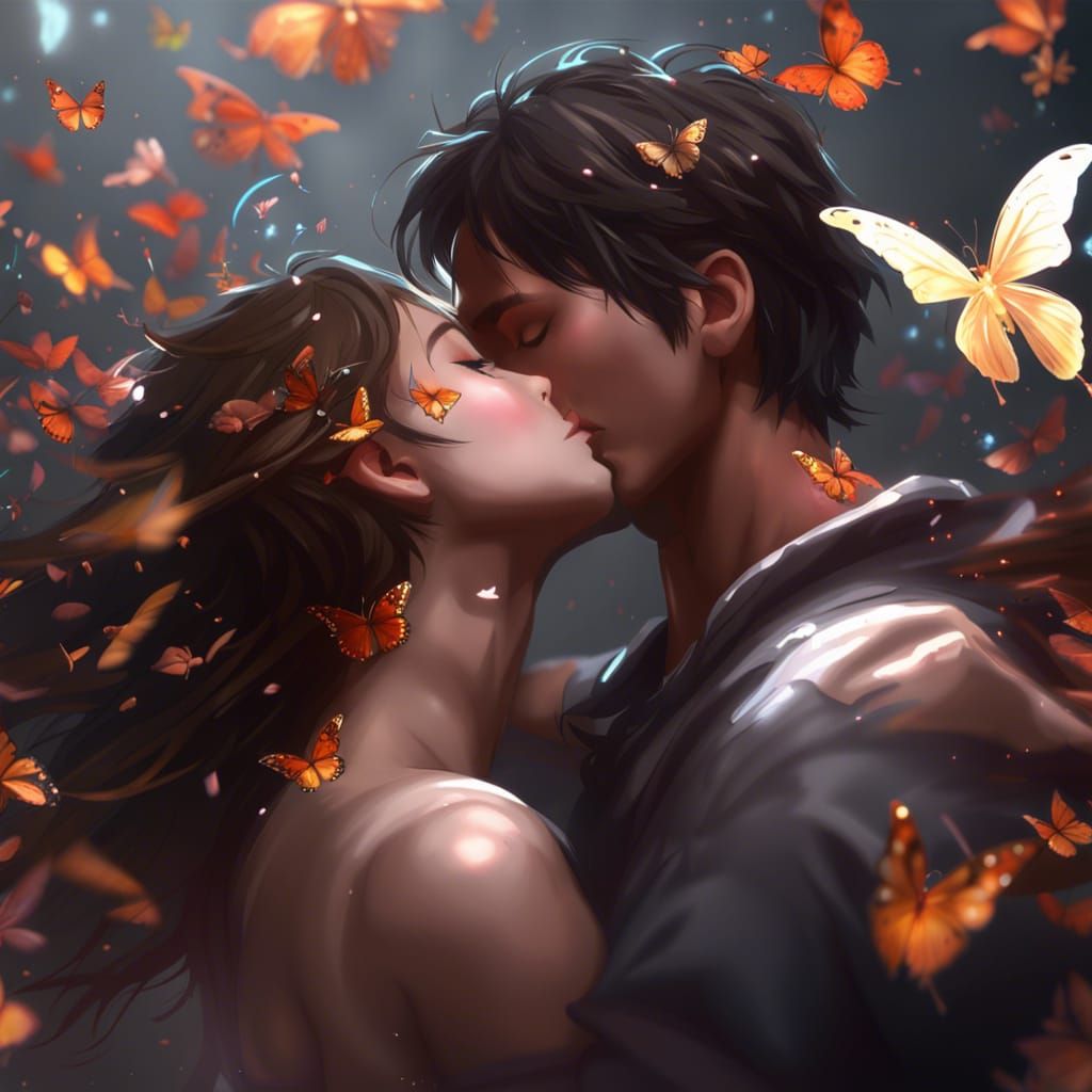 Passionate Kiss in Butterfly Whirlwind: Unreal Engine Concep...
