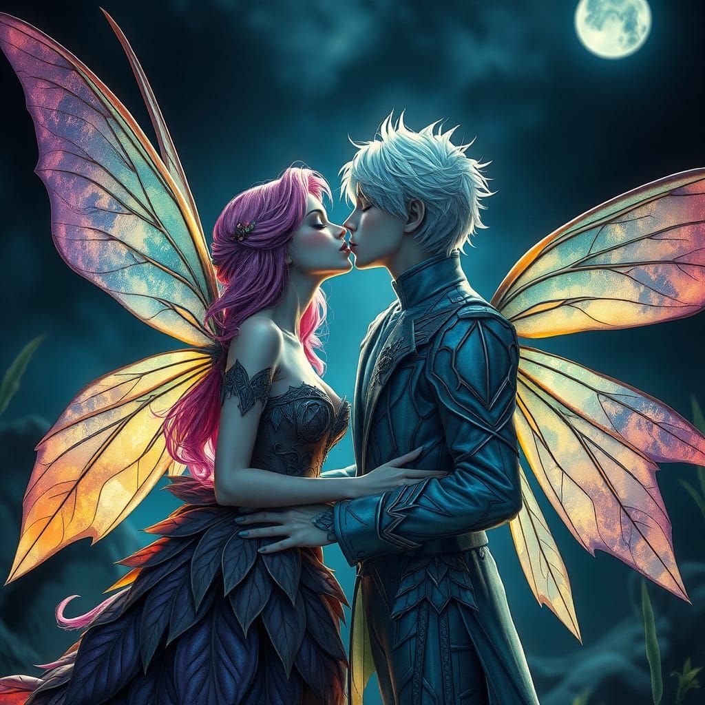 Gothic Fairies Kissing in Moonlight