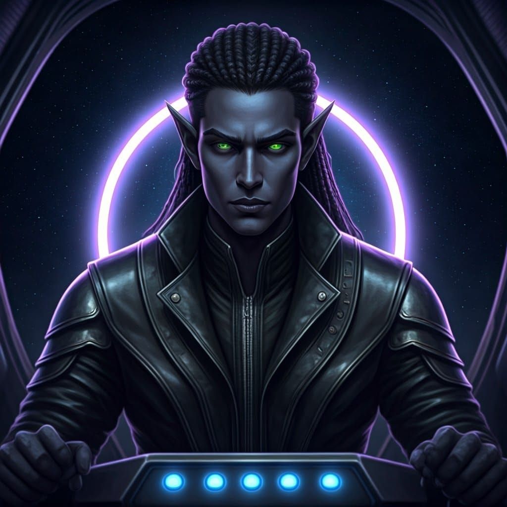 Drow Pilot Navigating Neon Starry Skies