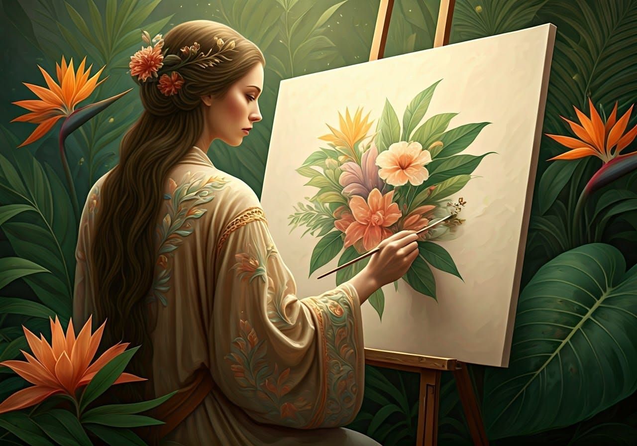 Enchanted Floral Masterpiece in Whimsical Artistic Style