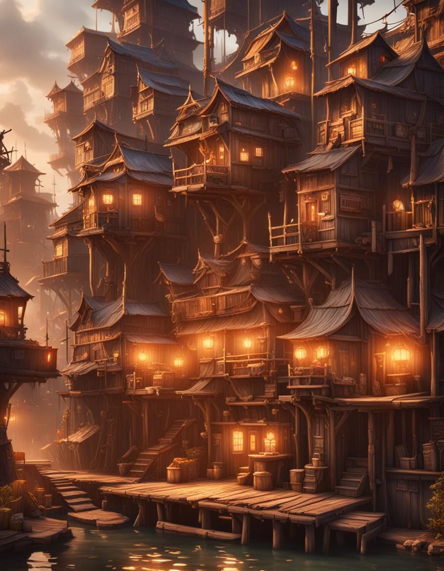 Fantasy Shantytown on Stilts in Matte Painting