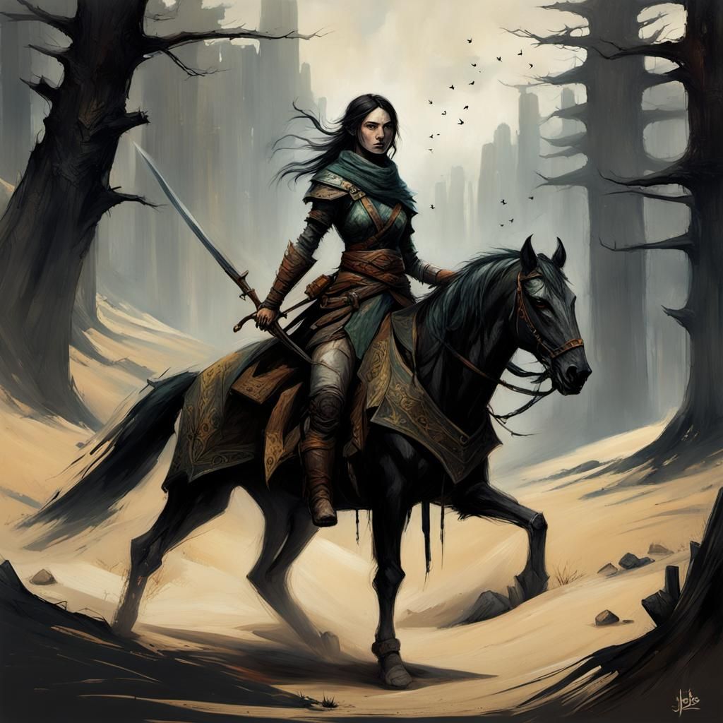 Dark Fantasy Dunedain Ranger in Cyberpunk City