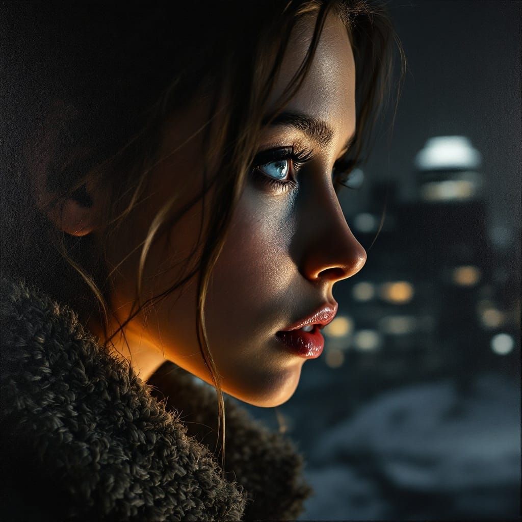 Muted Portrait of a Young Woman in Dramatic Lighting