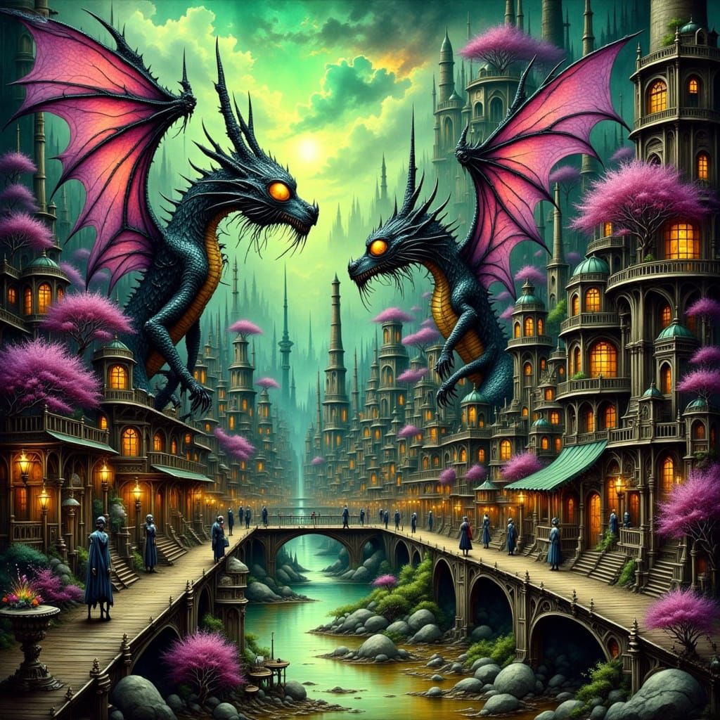 Horrific Victorian Critters with Dragon Wings in Surreal Sty...