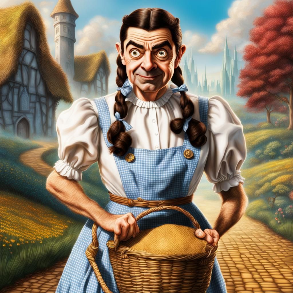 Mr. Bean as Dorothy in Oz: Hyperrealistic Concept Art