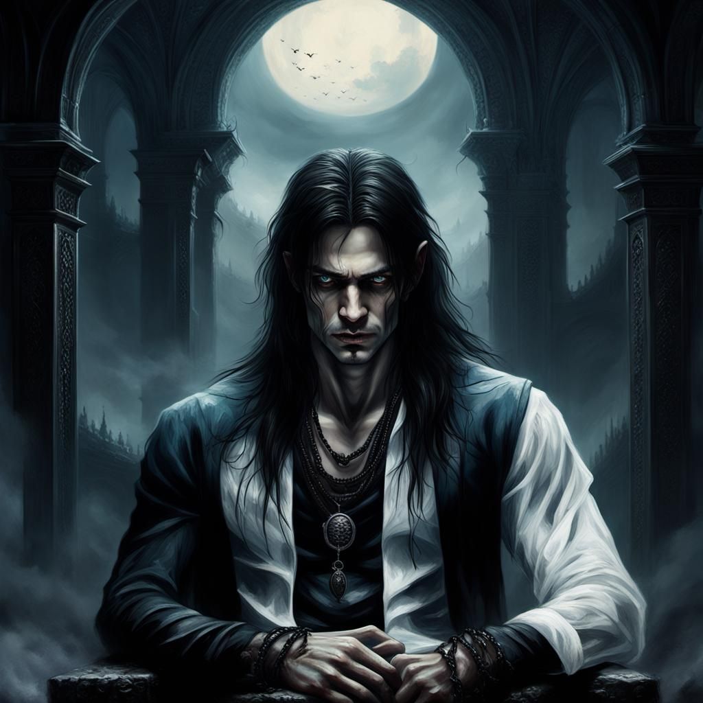 Gothic Vampire on Nordic Throne in Dark Fantasy Art