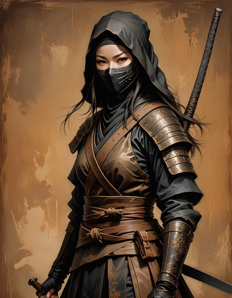 Vintage Ninja Lady in Renaissance Style
