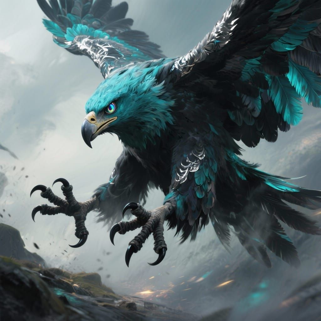 Mythical Eagle Landing in Dramatic Digital Matte Painting St...
