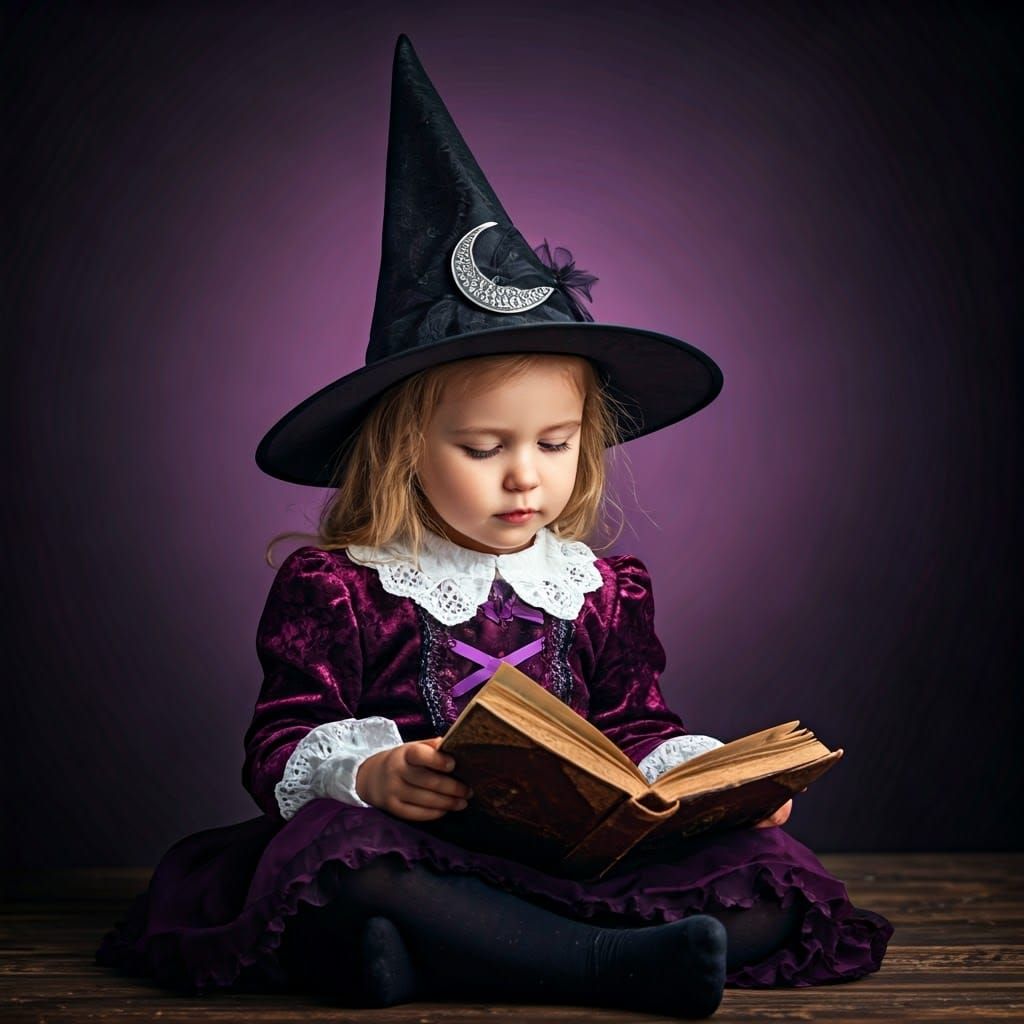 Young Witch Reading Spellbook in Ethereal Glow