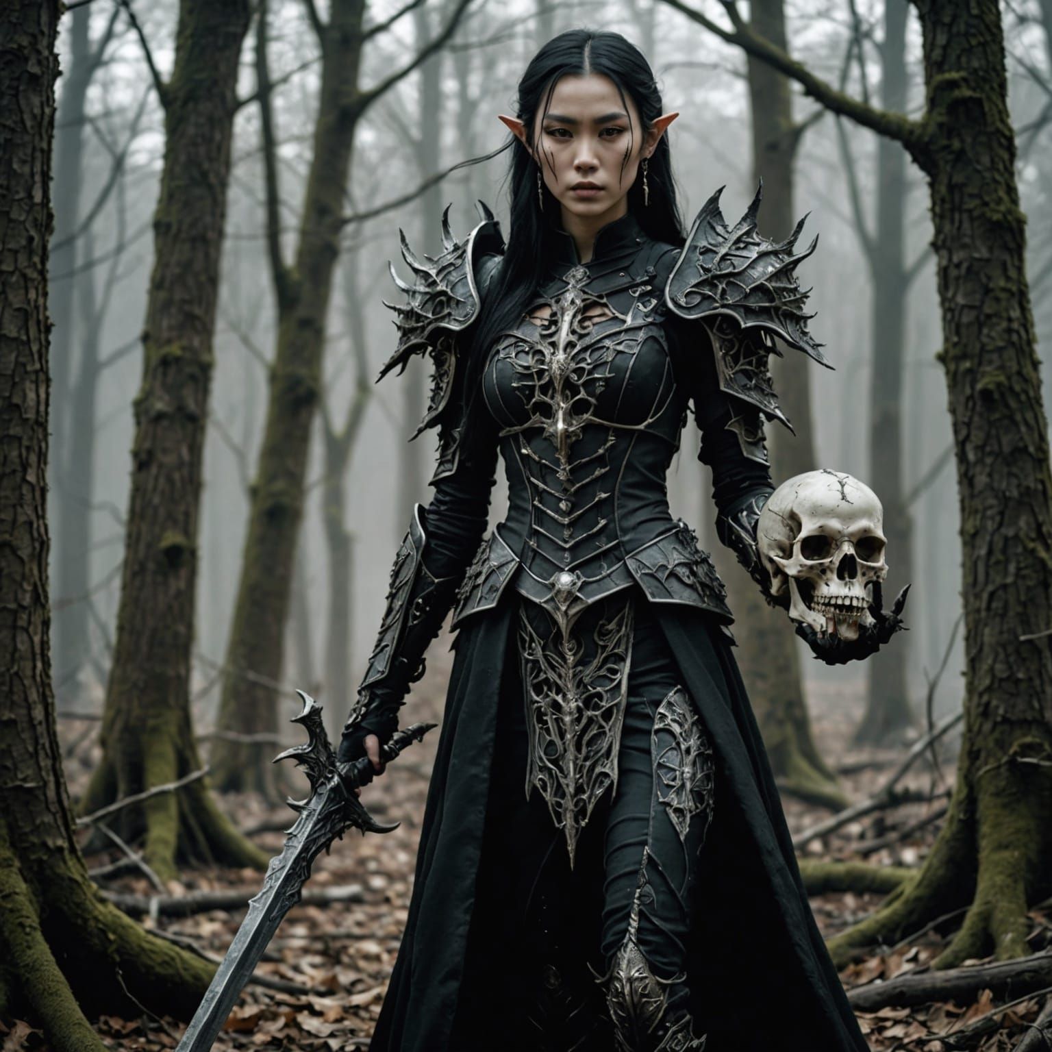 Asian Elf Deathknight in Dead Forest