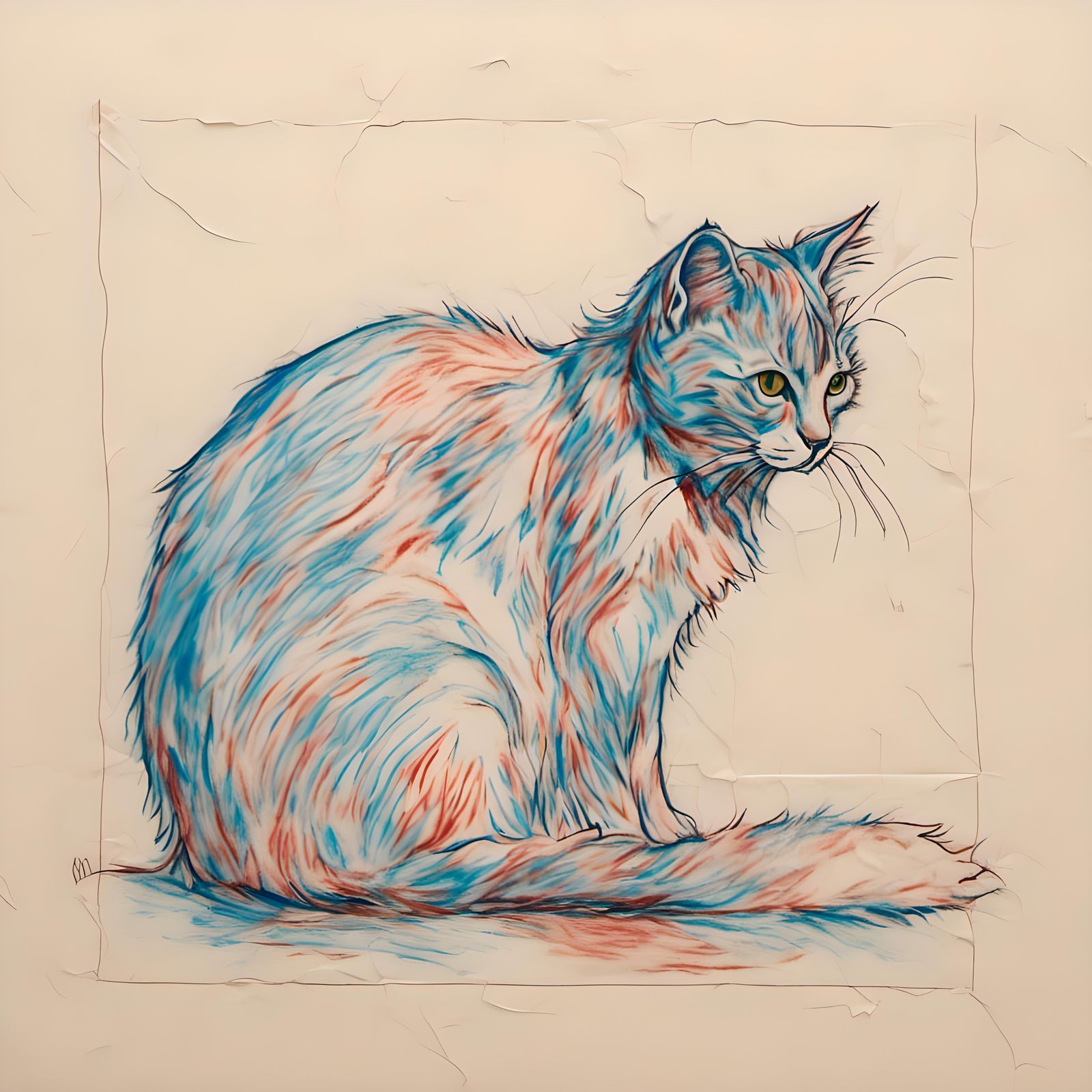 Cat on Doorstep: Crayon Drawing on Wax Paper