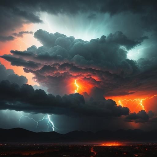 Orange Lightning Storm Illuminates Ominous Landscape