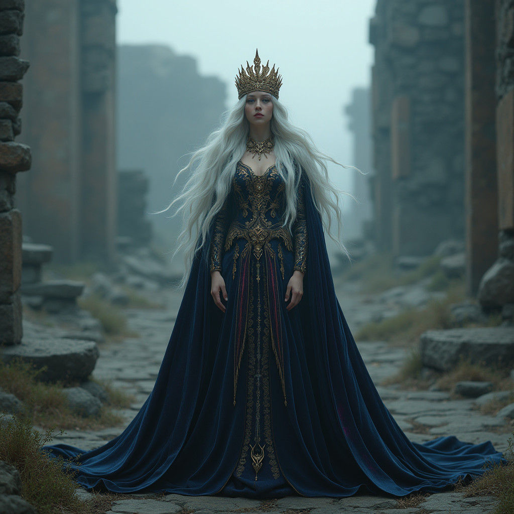 Majestic Queen in Ruins: A Digital Painting