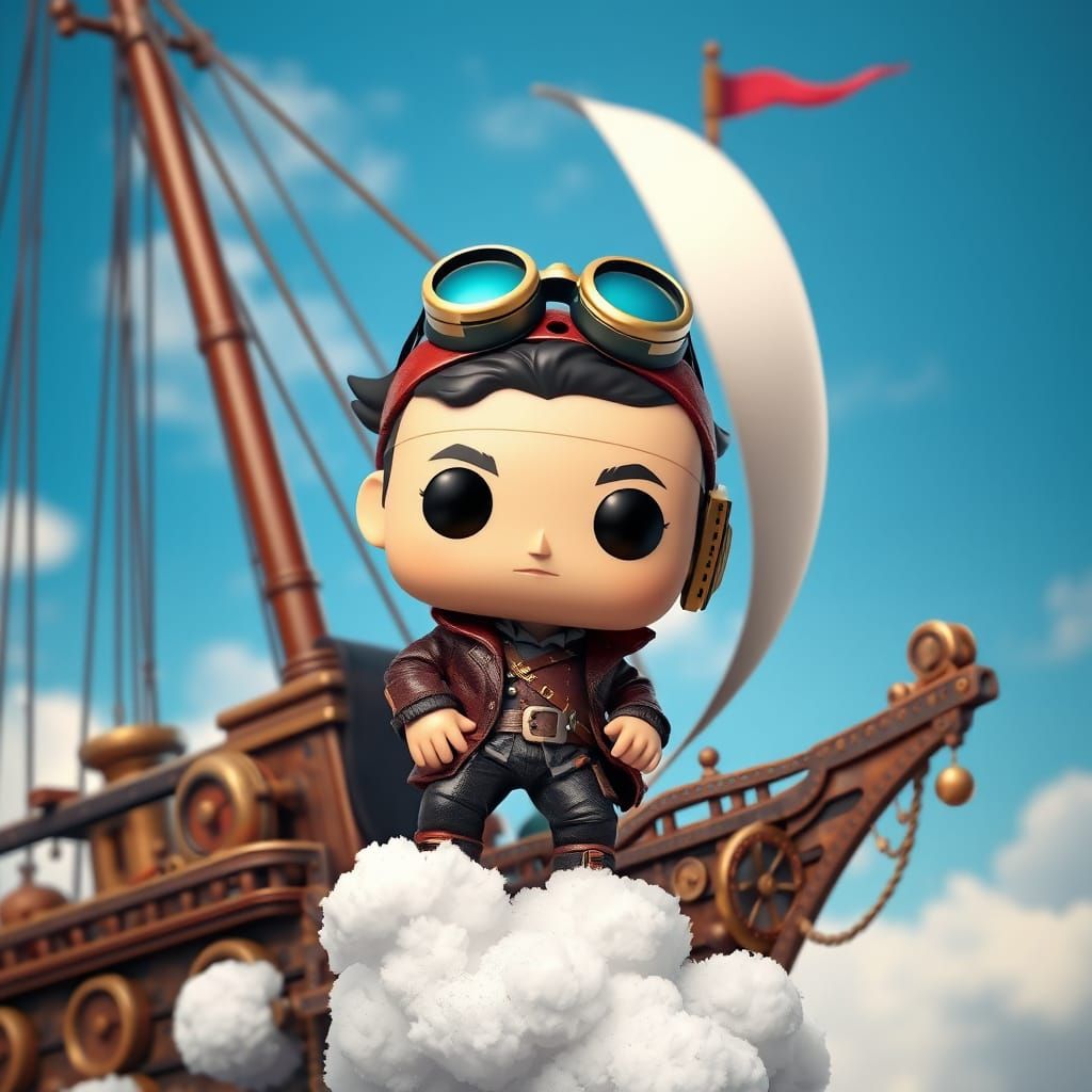 Sky Pirate Funko Pop on Floating Steampunk Ship