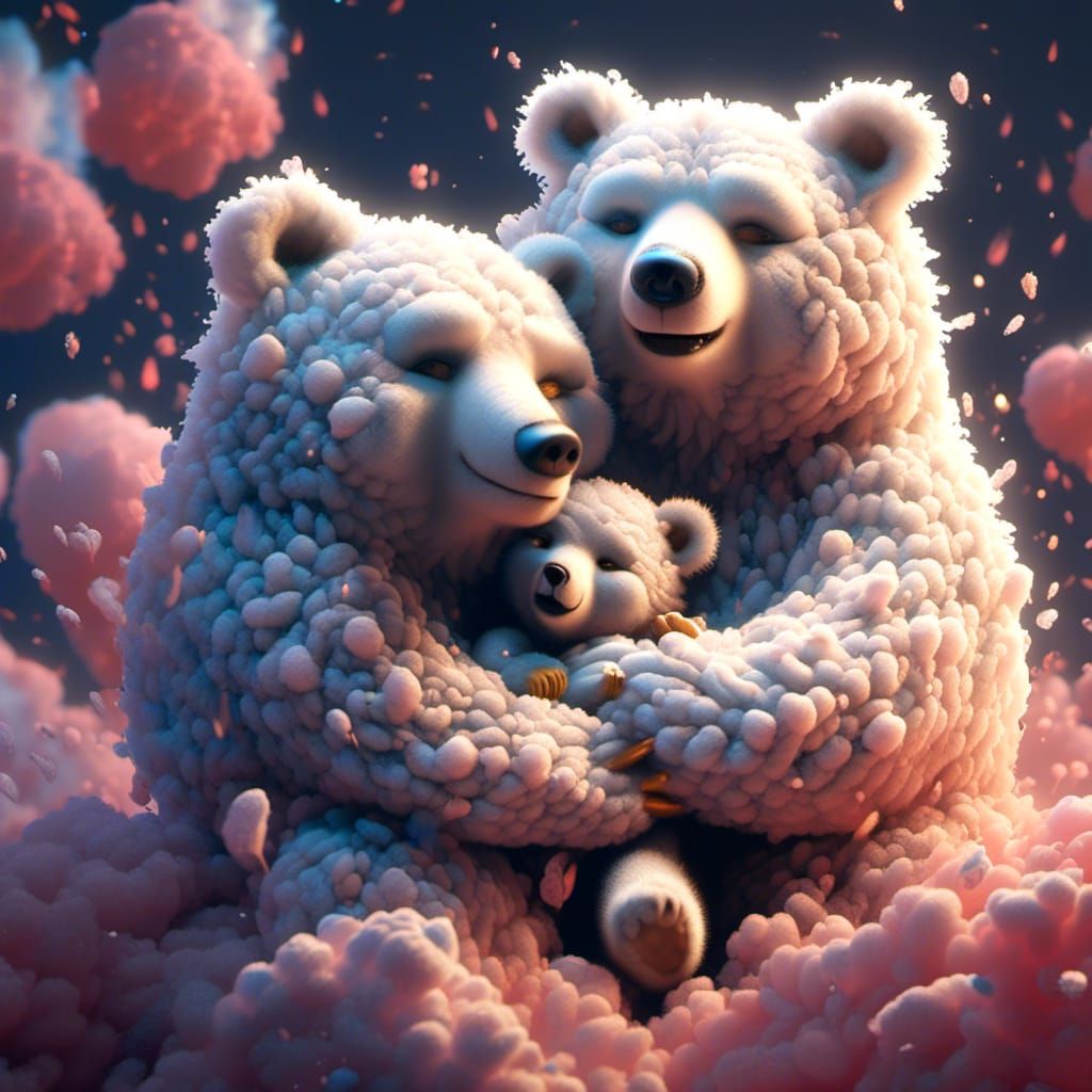 Cloud Bears Hugging: Detailed Fantasy Concept Art