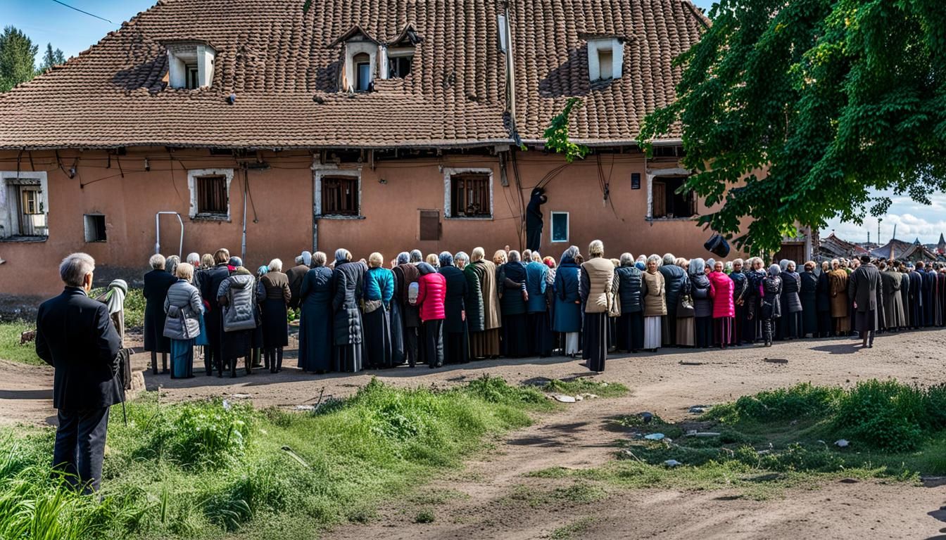 Long Queue at Polling Station in Ukraine Ruins