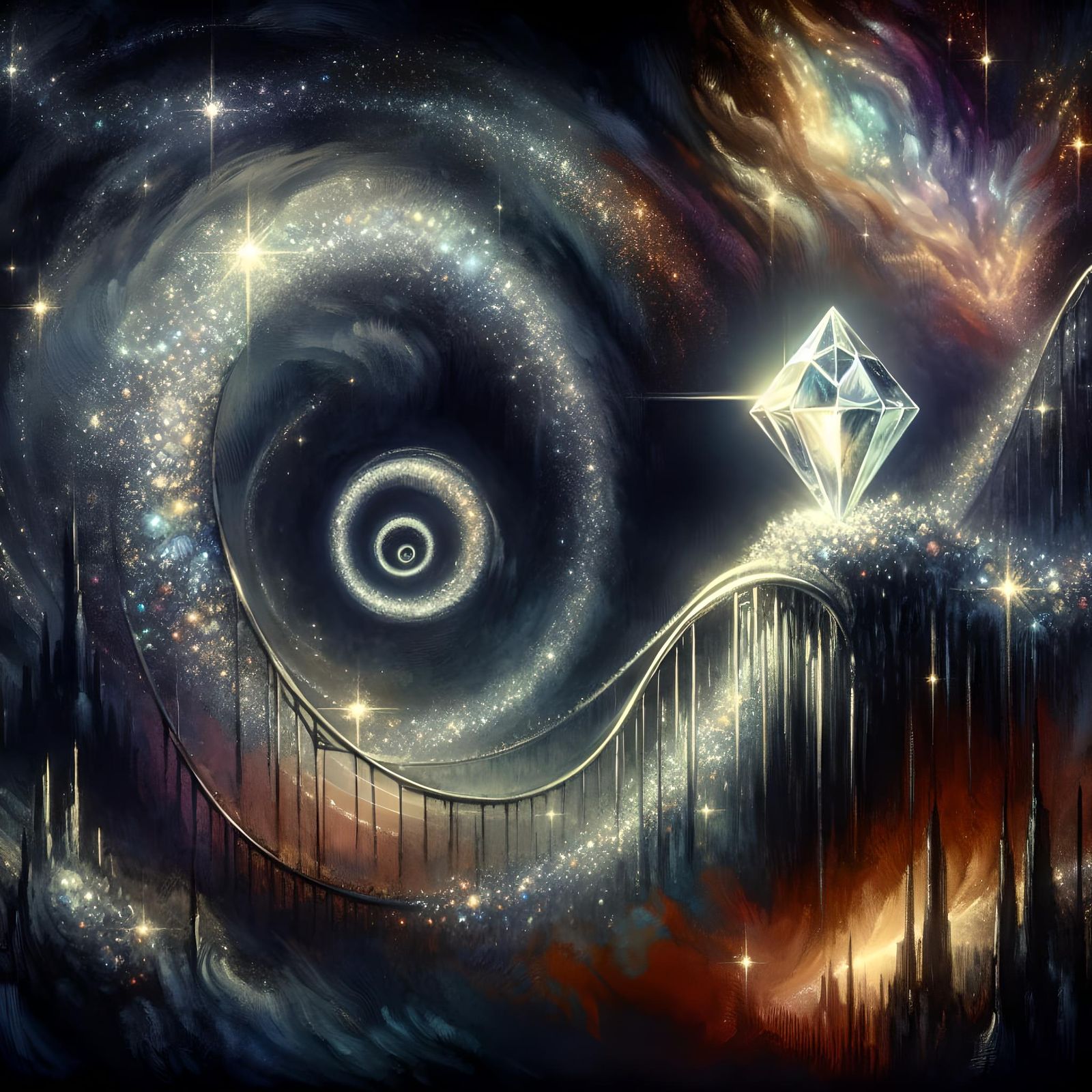 Diamond Snail's Luminous Ride in a Dark Dreamscape