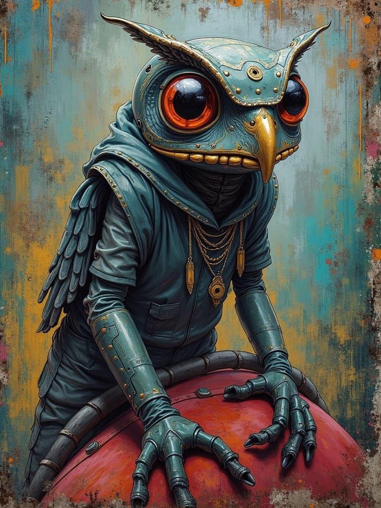Cyberpunk Owl Frog Hybrid in Gold Grills