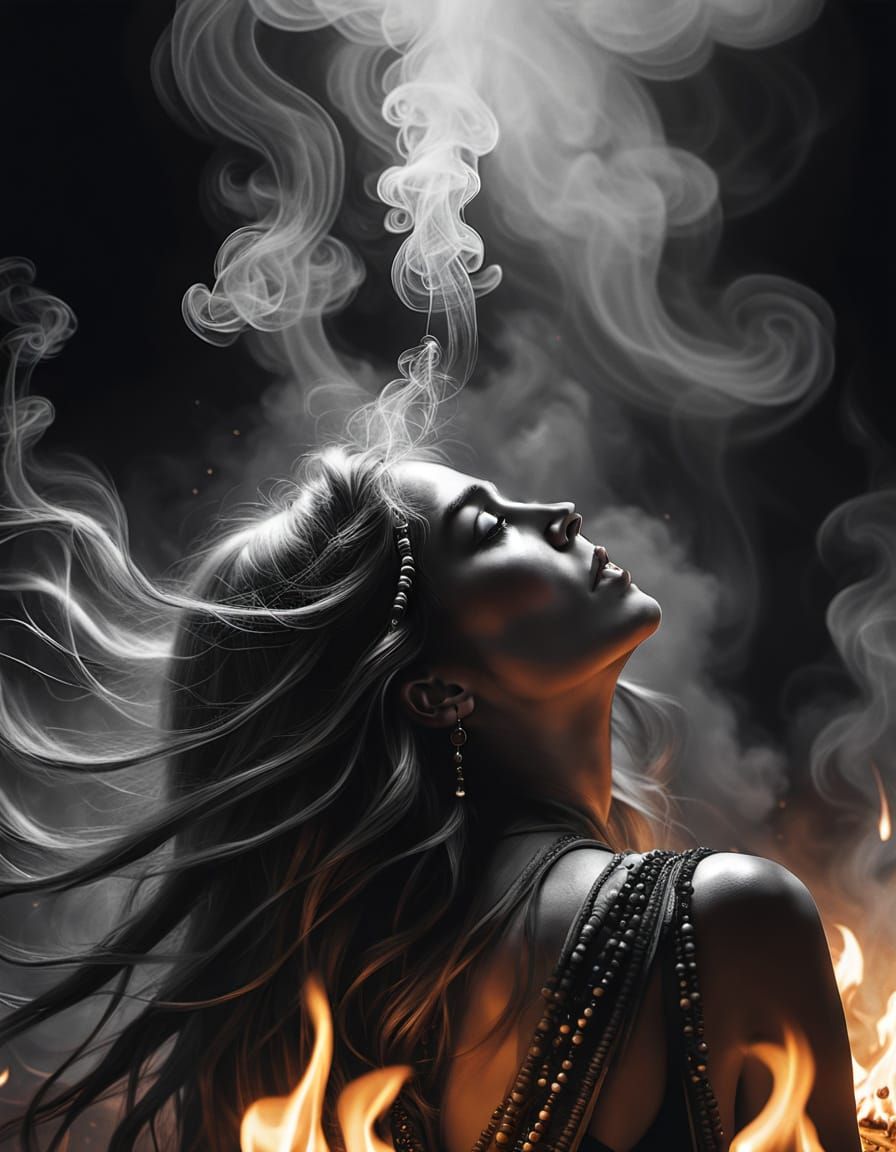 Vibrant Hippie Goddess Erupts in Smoke and Embers, a Cinemat...