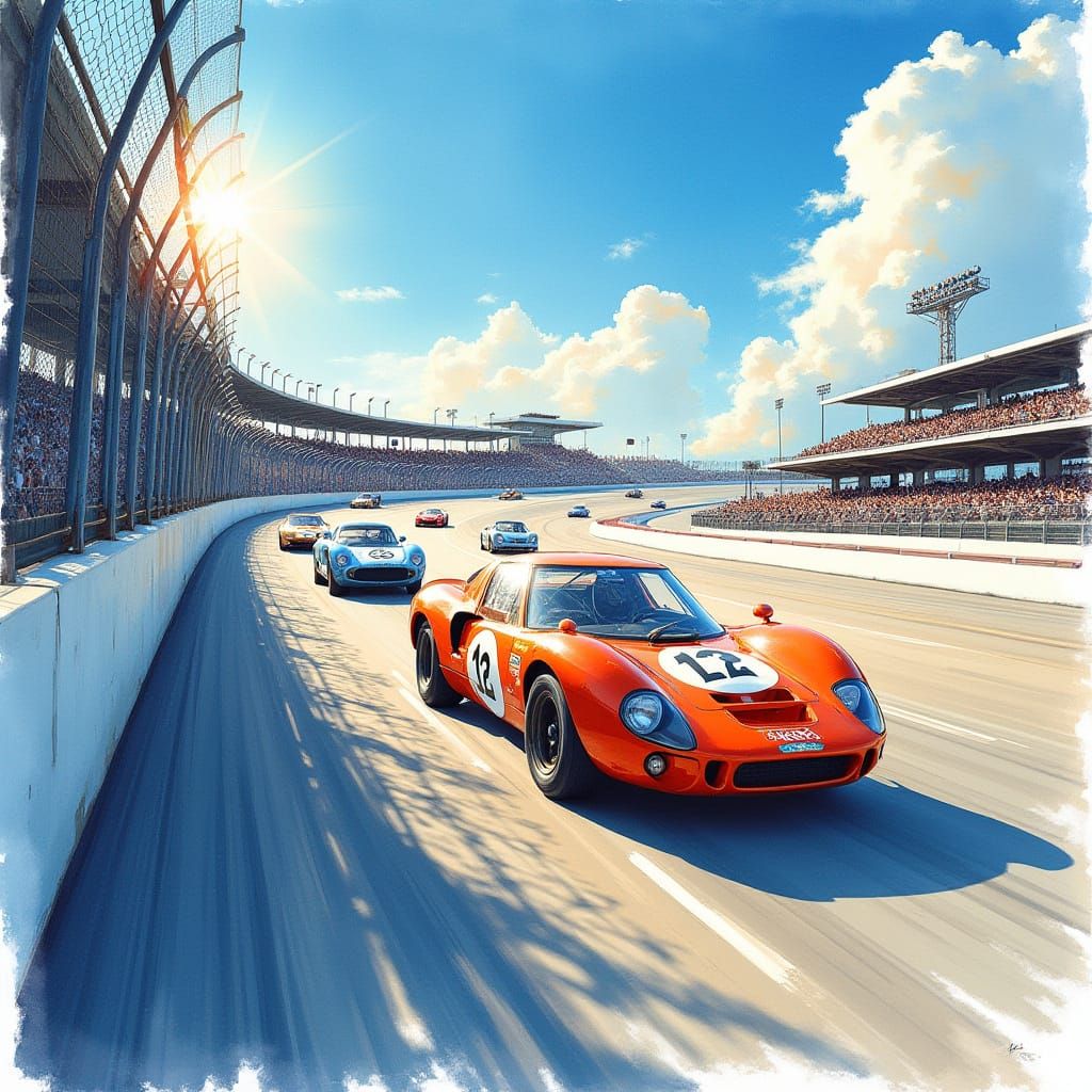 Indianapolis Speedway Race in Watercolor Style