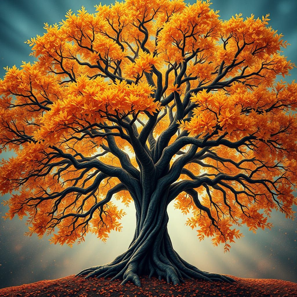 Autumn Tree Mandala in Isonit Technique with Golden and Silv...