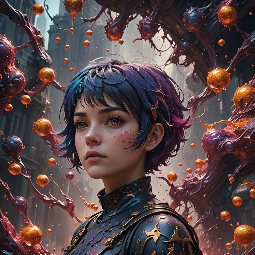 Fantastical Short-Haired Girl Blob in Detailed Matte Paintin...