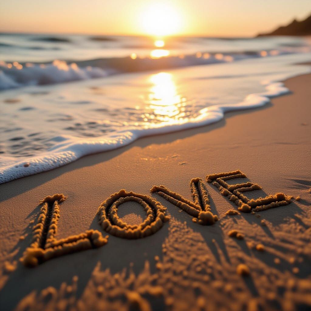 LOVE Inscribed on Serene Beach at Sunset
