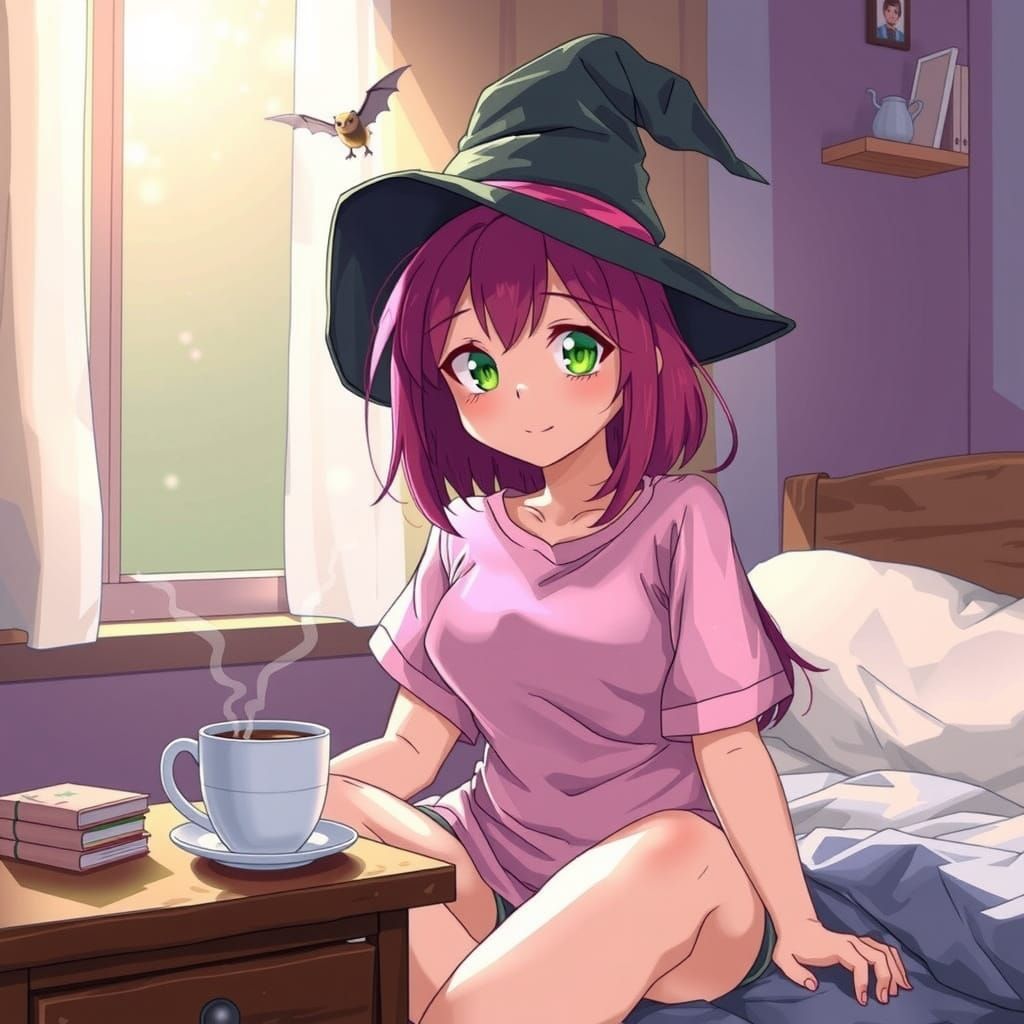 Charming Anime Girl in Morning Glow, Inspired by Studio Trig...