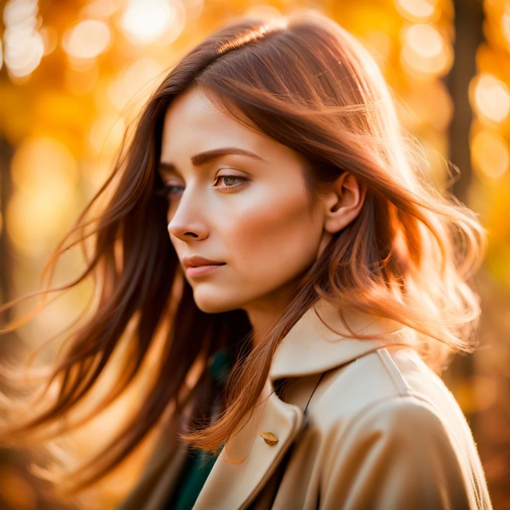 Ethereal Portrait of Woman in Autumn Forest