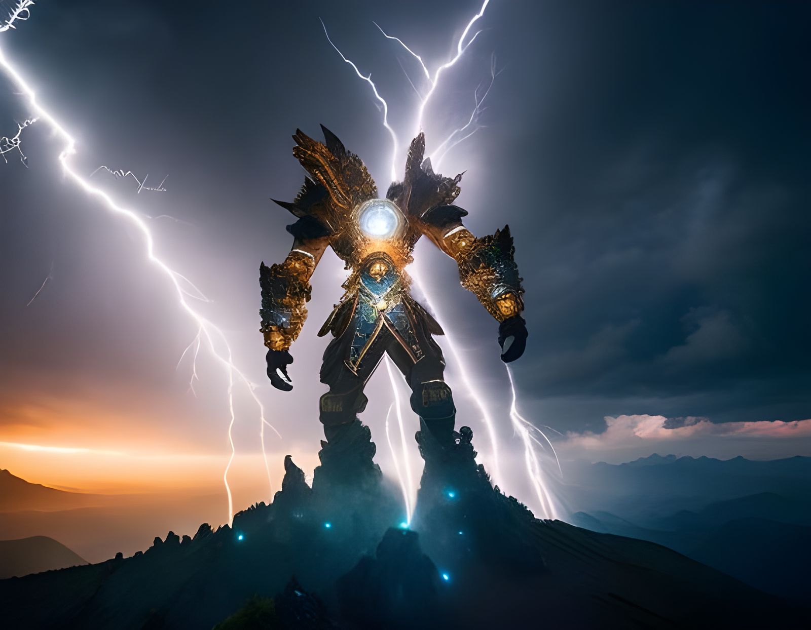 Giant Colossus on Mountain: Fantasy Double Exposure