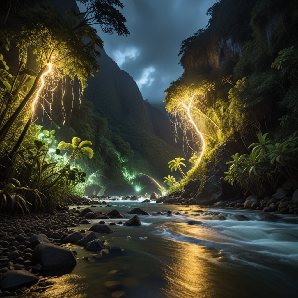 Stunning Soufrière River District Landscape with Ethereal Li...