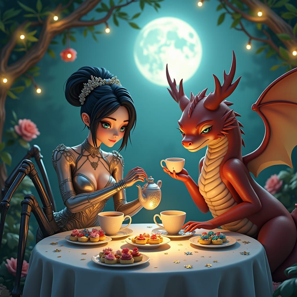 Mystical Spider-Woman's Tea Party in Anime Style