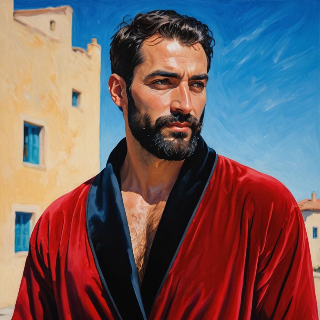 Portrait of Man in Red Robe as Impressionist Painting