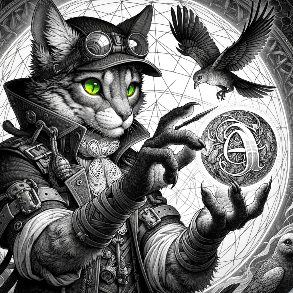 Monochrome Feline Rescue Operative Transforms Ancient Symbol