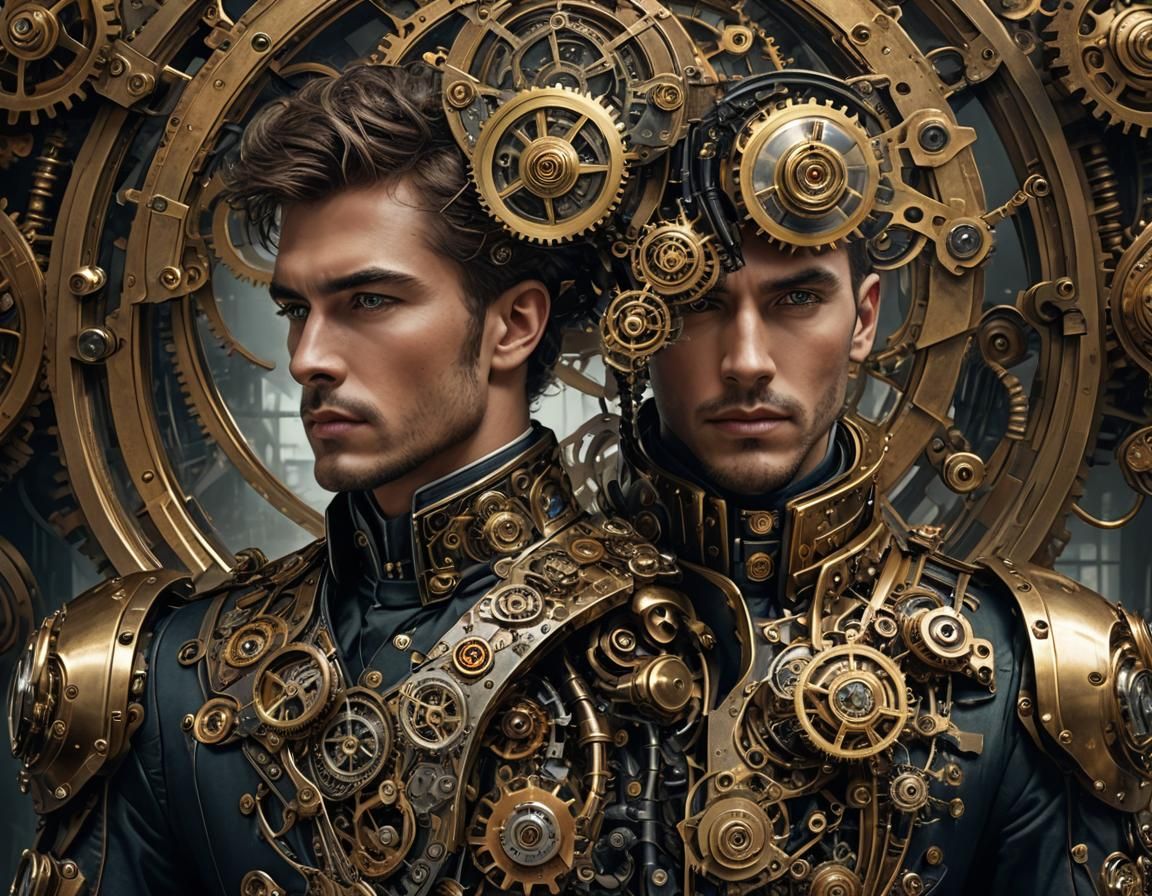 Cyborg Steampunk Portrait with Clockwork Mechanisms