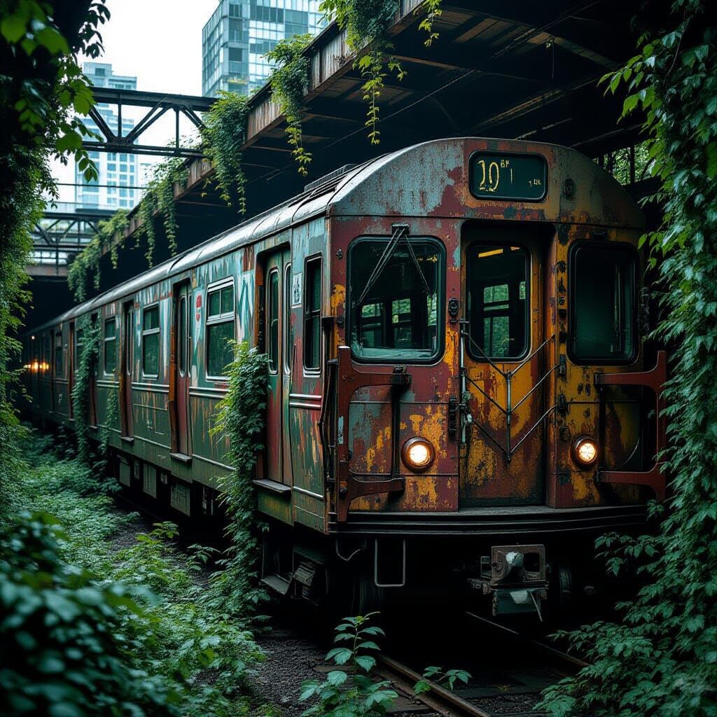 Overgrown Subway Train in Cinematic Style