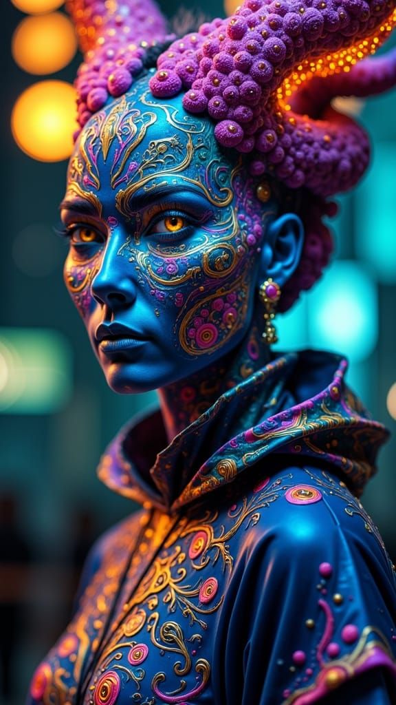 Dragon Mage With Carnival Makeup In Radioactive Retro Style