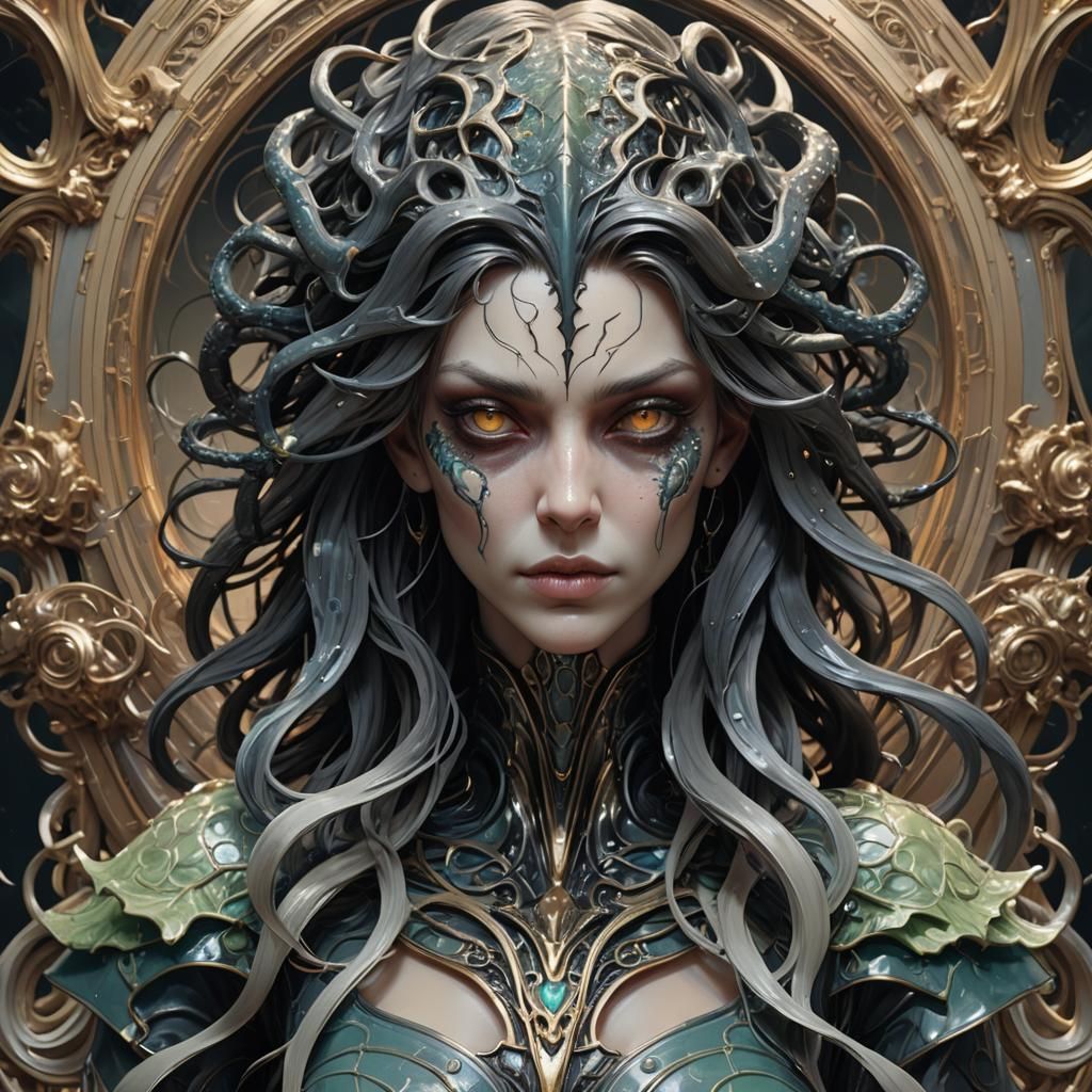 Demonic Porcelain Leviathan Portrait in Digital Art Style