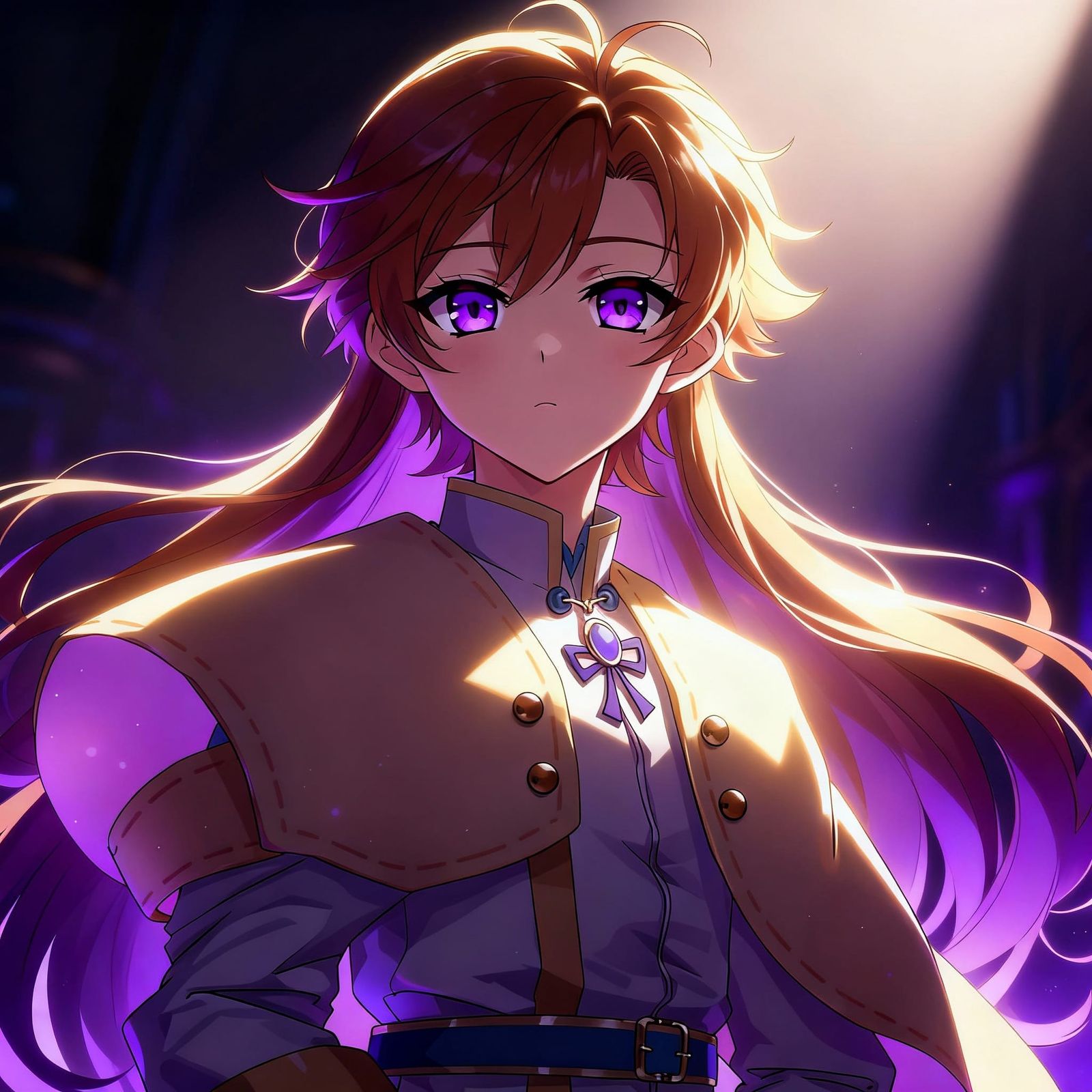 Anime Character in Pure Vanilla Costume with Purple Eyes