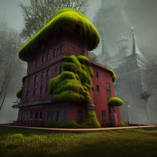 Moss-Covered Soviet Building: Detailed Matte Painting