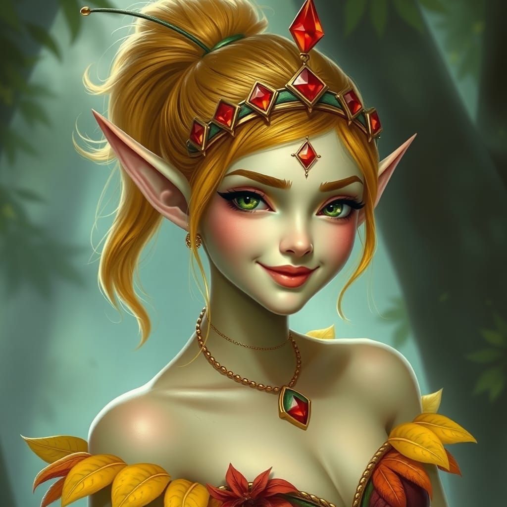 Ethereal Elf with Leaf Skirt in Fantasy Style